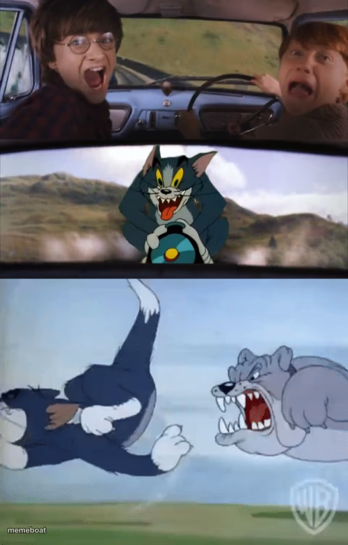 Harry Potter and Ron being chased by Tom with an extra panel - meme generator image preview