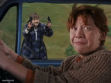 Harry with guns, scared Ron