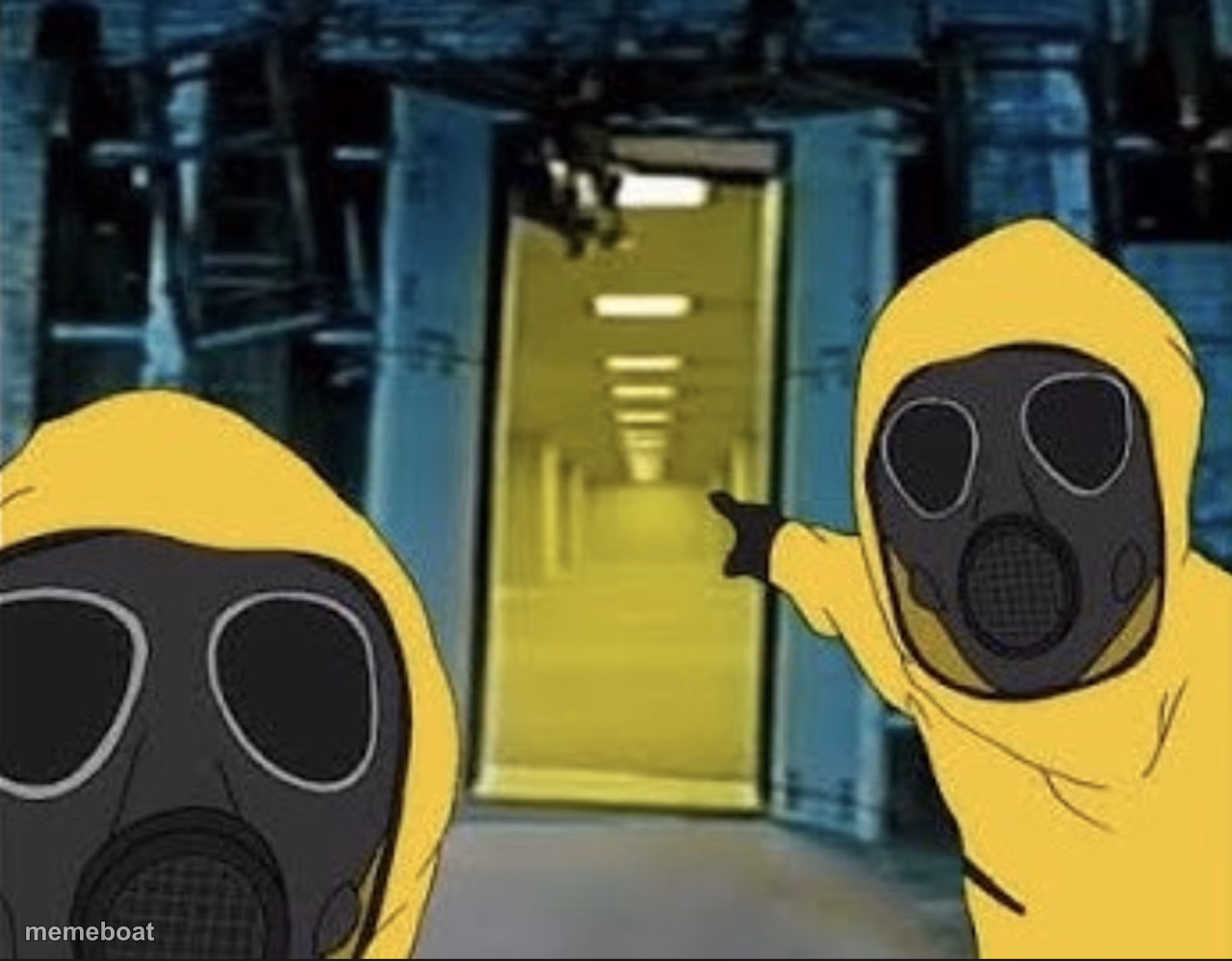 Hazmat men pointing at The Backrooms portal - meme generator image preview