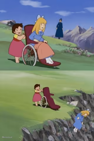 Heidi Pushes Clara Over Cliff in Wheelchair