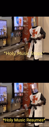 Holy music stops; holy music resumes