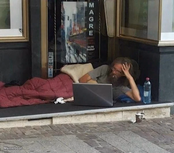 Homeless Guy on Laptop - meme generator image preview