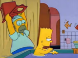 Homer hits Bart with a chair