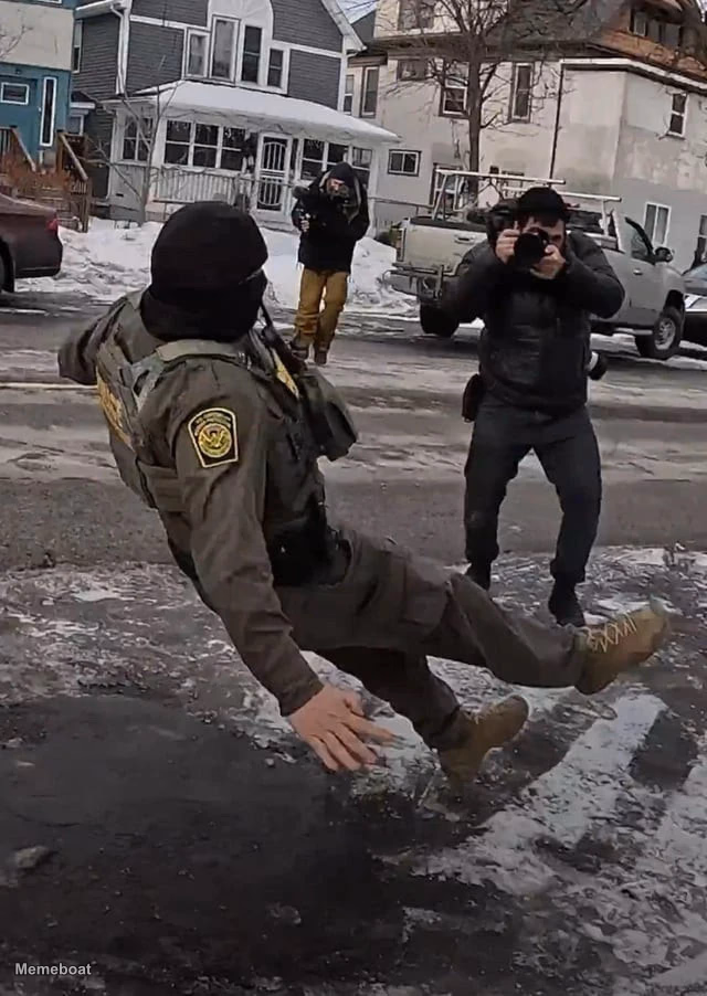 ICE Agent Slips on Ice - meme generator image preview