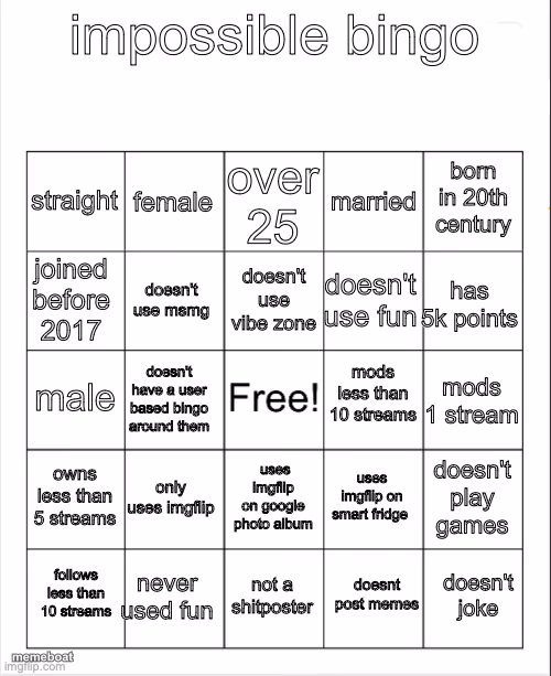 impossible bingo - meme generator image preview