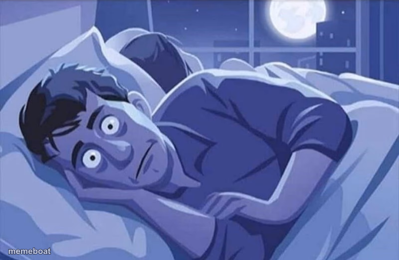 insomnia man wide awake afraid in bed - meme generator image preview
