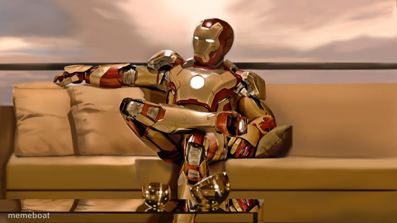 Iron Man sitting on sofa 2 - meme generator image preview