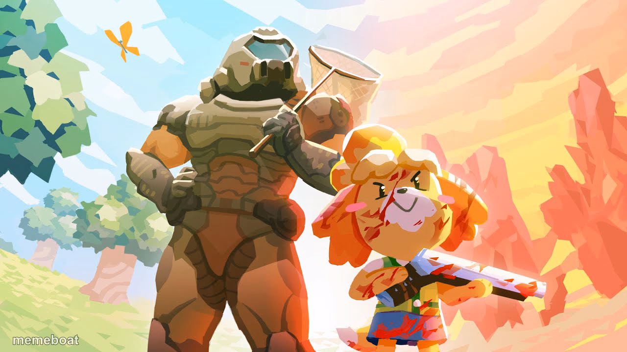 Isabelle and Doom Guy - meme generator image preview