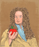 Issac Newton holding apple