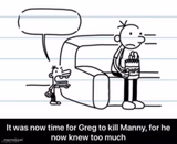 It was now time for Greg to kill manny, for he now knew too much