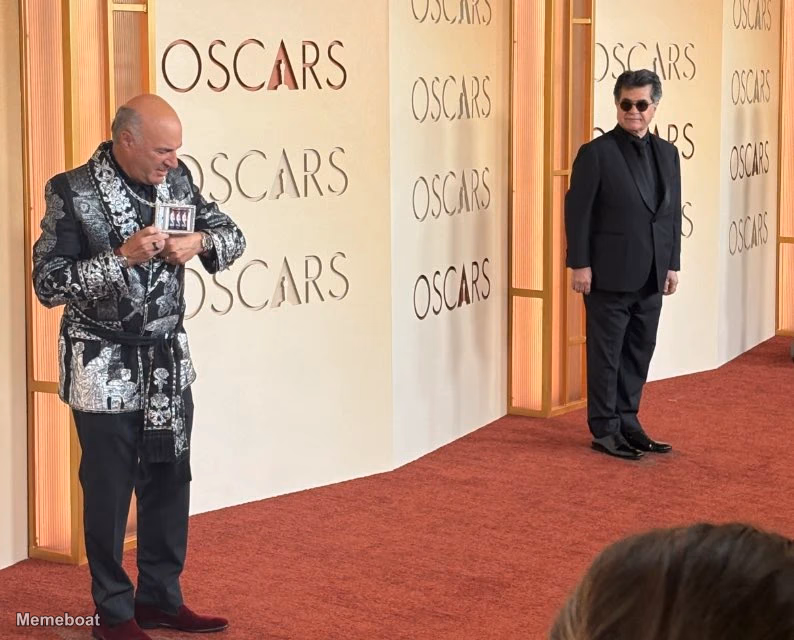 Jafar Panahi Observing Kevin O'Leary at the Oscars - meme generator image preview