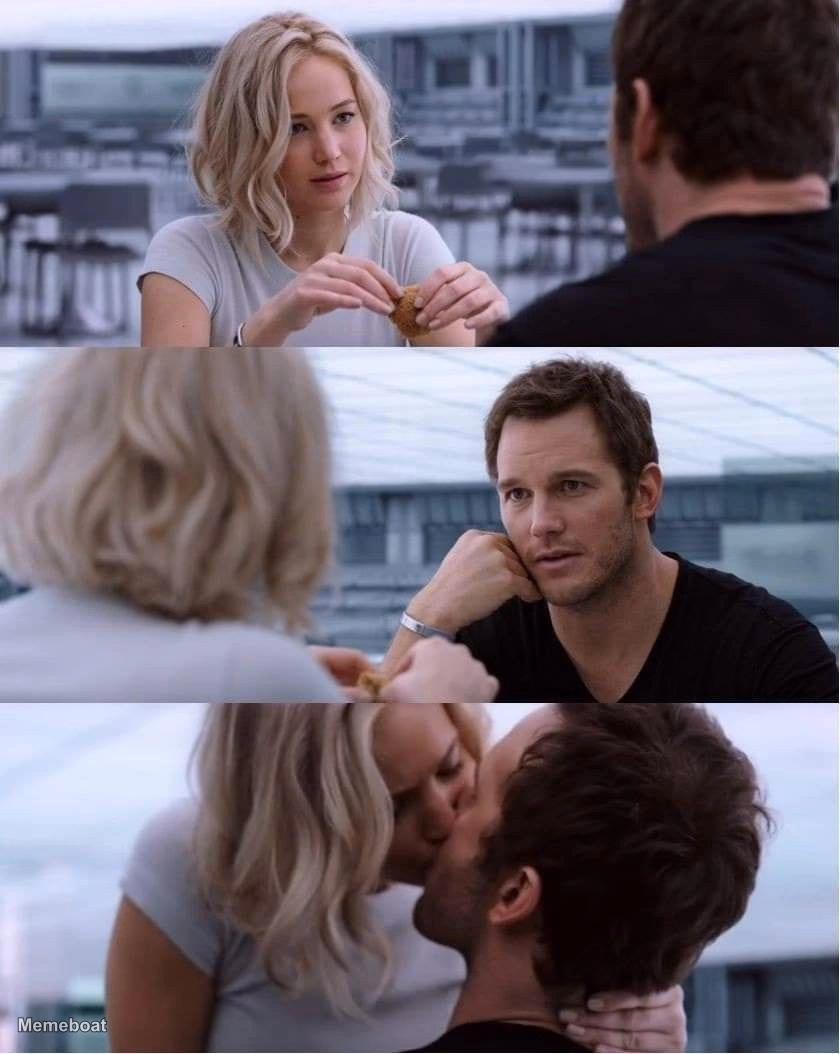 Jennifer Lawrence and Chris Pratt Kiss - meme generator image preview