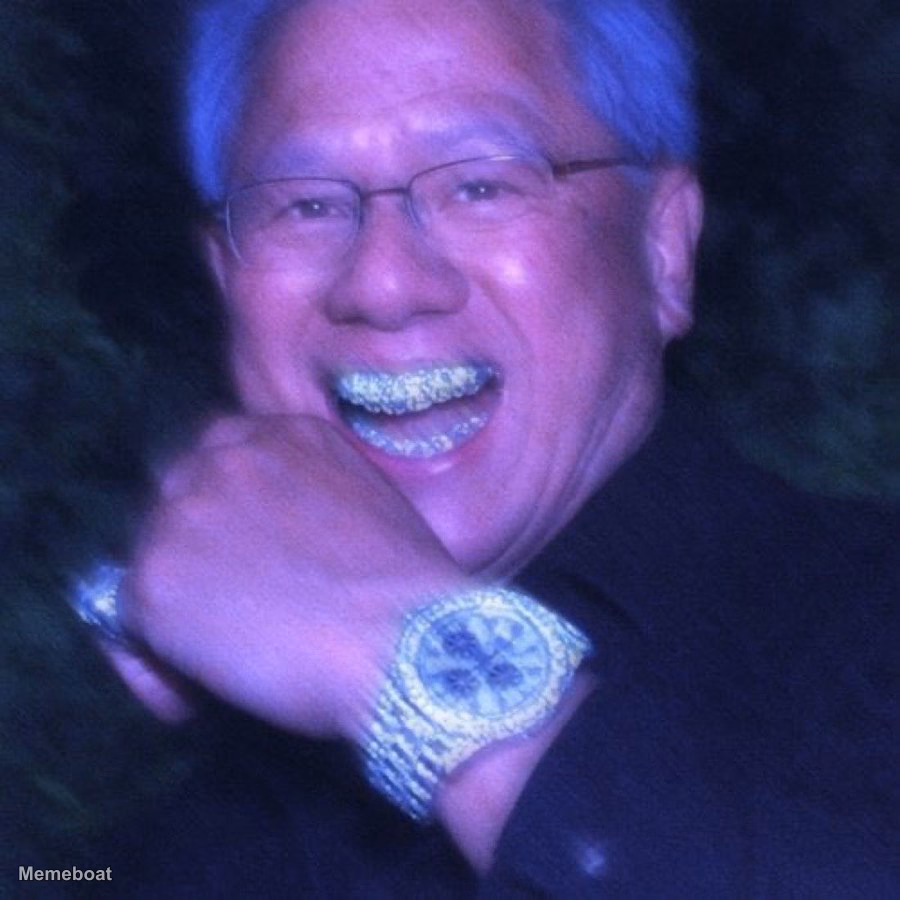 Jensen Huang diamond watch and diamond teeth - meme generator image preview