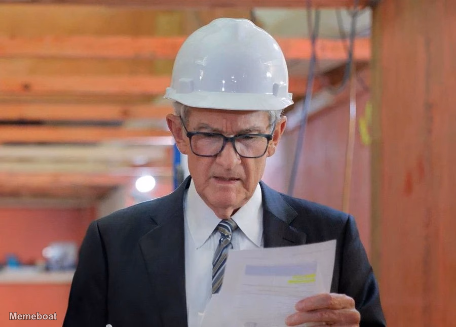 Jerome Powell in Construction Hat Fact Checking - meme generator image preview