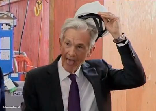 Jerome Powell Sticks Tongue Out Removing Hard Hat - meme generator image preview
