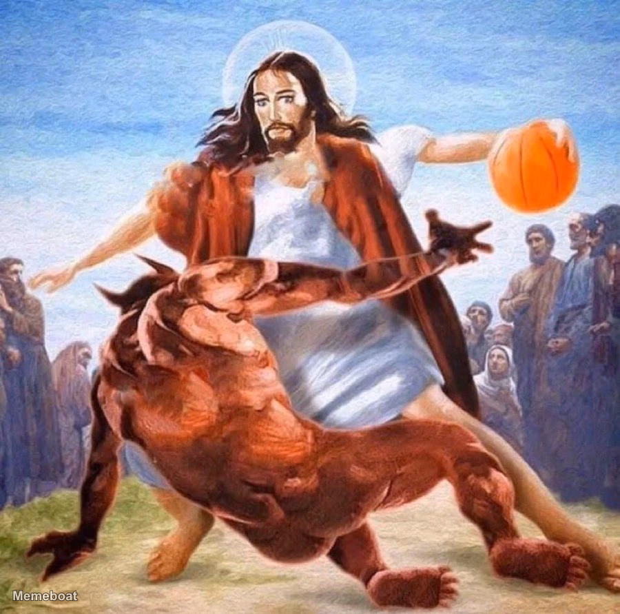 Jesus Crossing up Satan - meme generator image preview