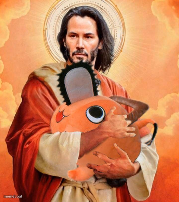 Jesus holding pochita - meme generator image preview