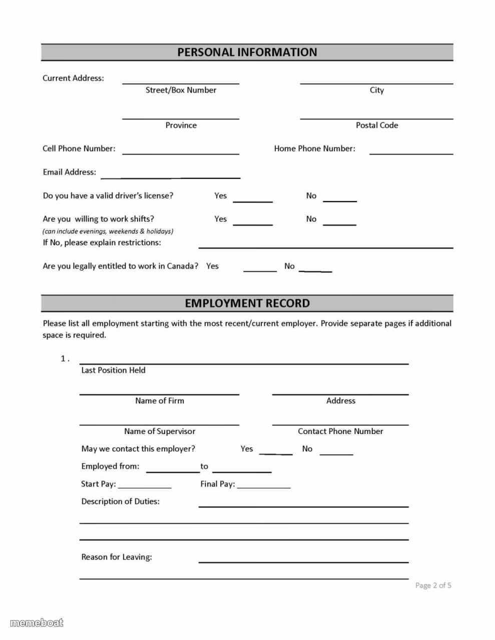 Job Application Blank - meme generator image preview