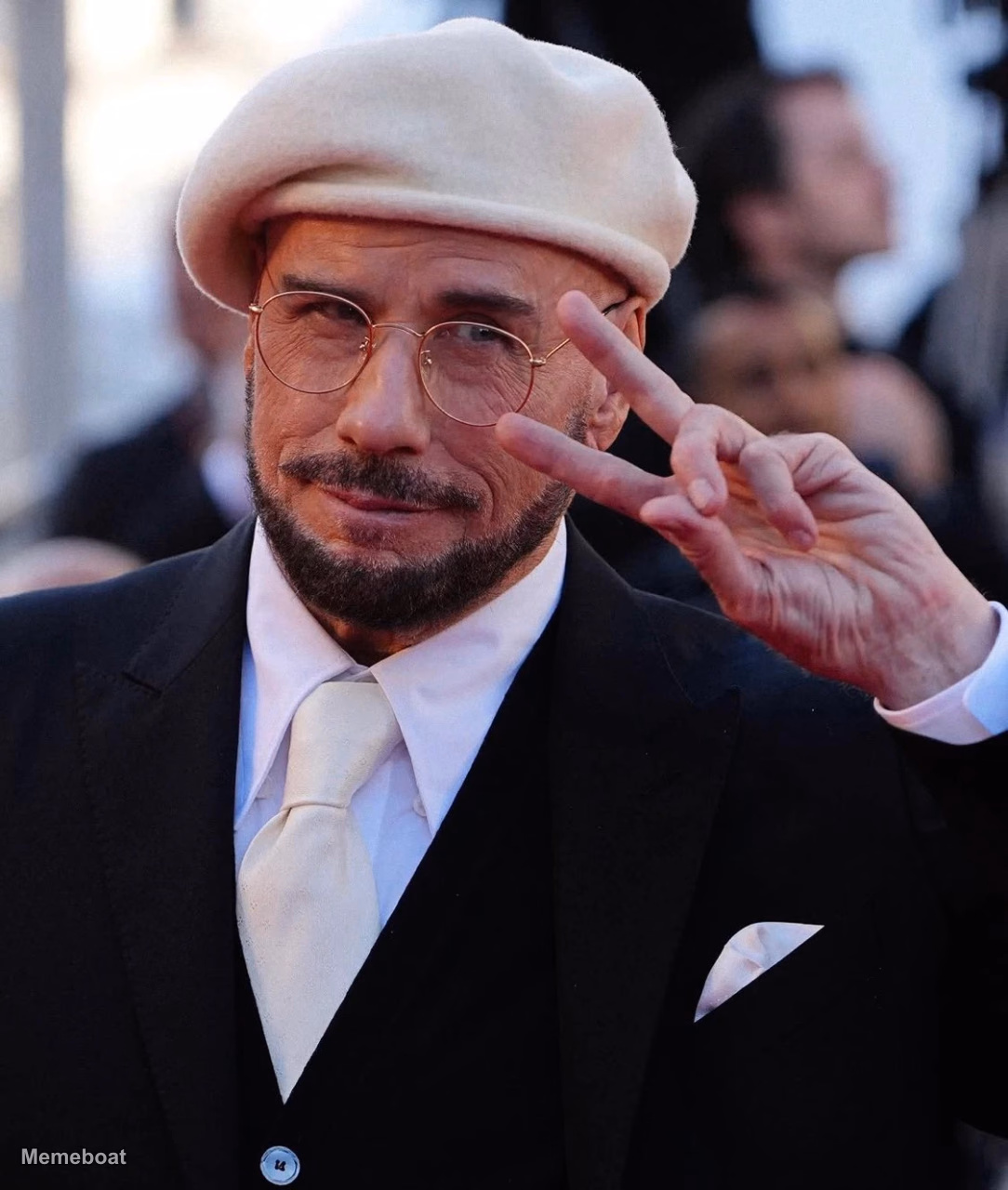 John Travolta V Hand Pose / Flashing Two Fingers - meme generator image preview