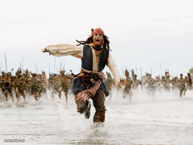 johnny depp pirates of caribbean running - meme generator image preview