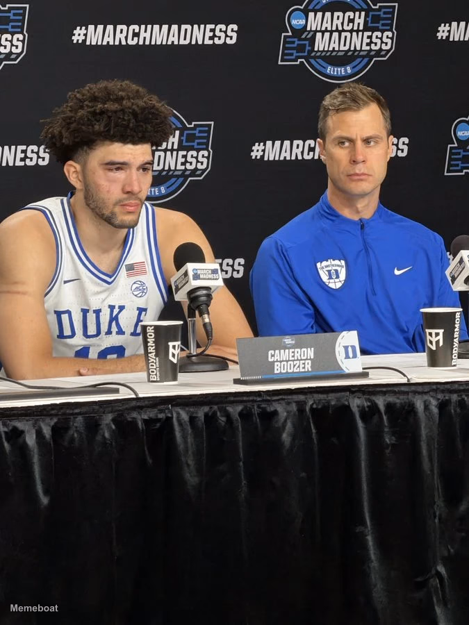 Jon Scheyer Side-eye Stare at Cayden Boozer - March Madness 2026 - meme generator image preview
