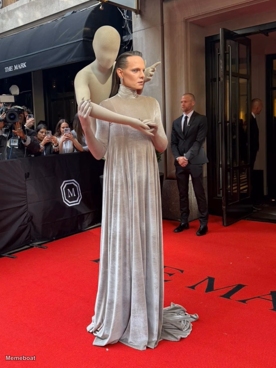 Jordan Roth with a Human-shaped Scultpture - 2026 Met Gala - meme generator image preview