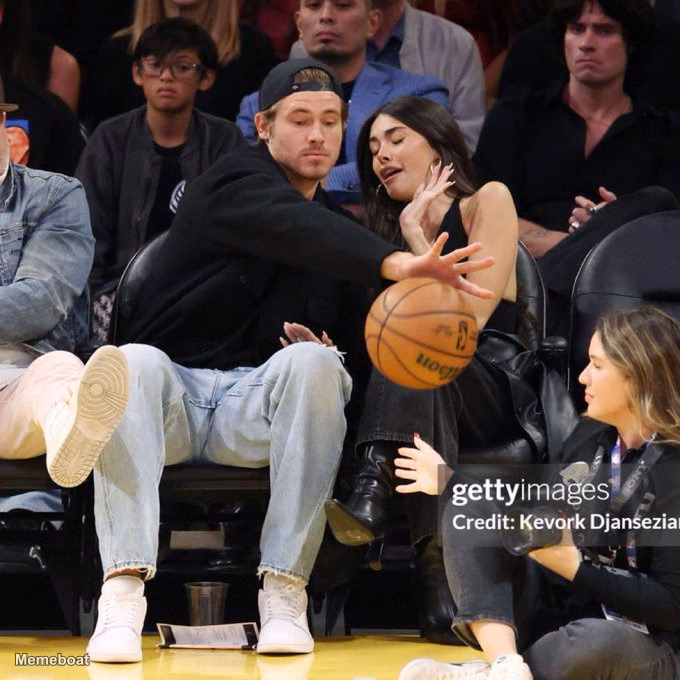 Justin Herbert Protecting Madison Beer at the Lakers Game - meme generator image preview