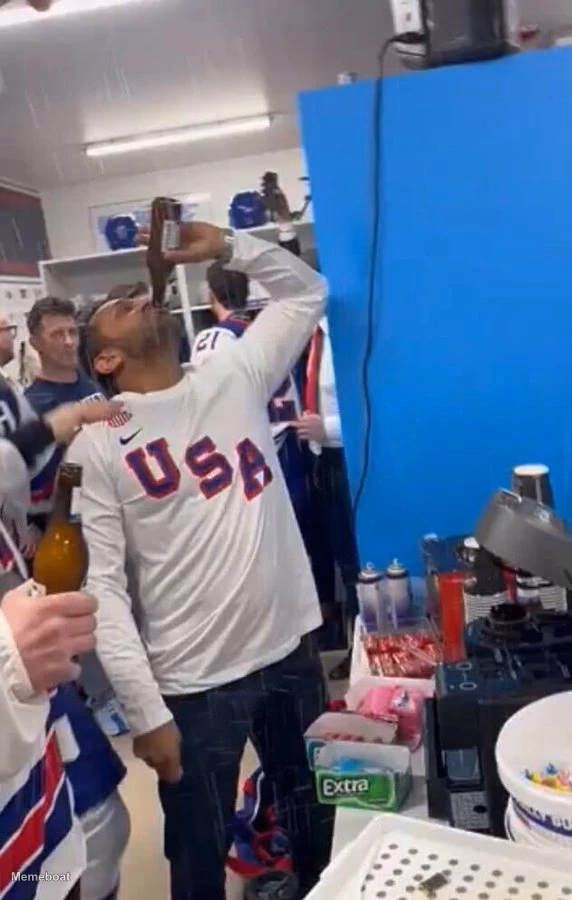 Kash Patel Drinking at the Olympics Celebration - meme generator image preview