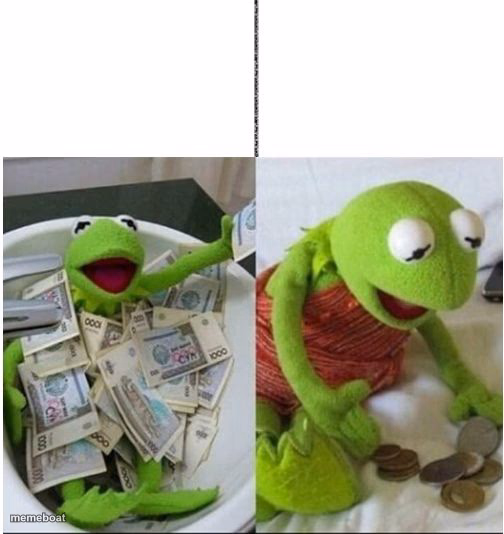 kermit before and after money - meme generator image preview