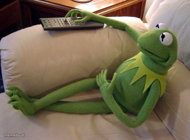 Kermit on couch with remote - meme generator image preview