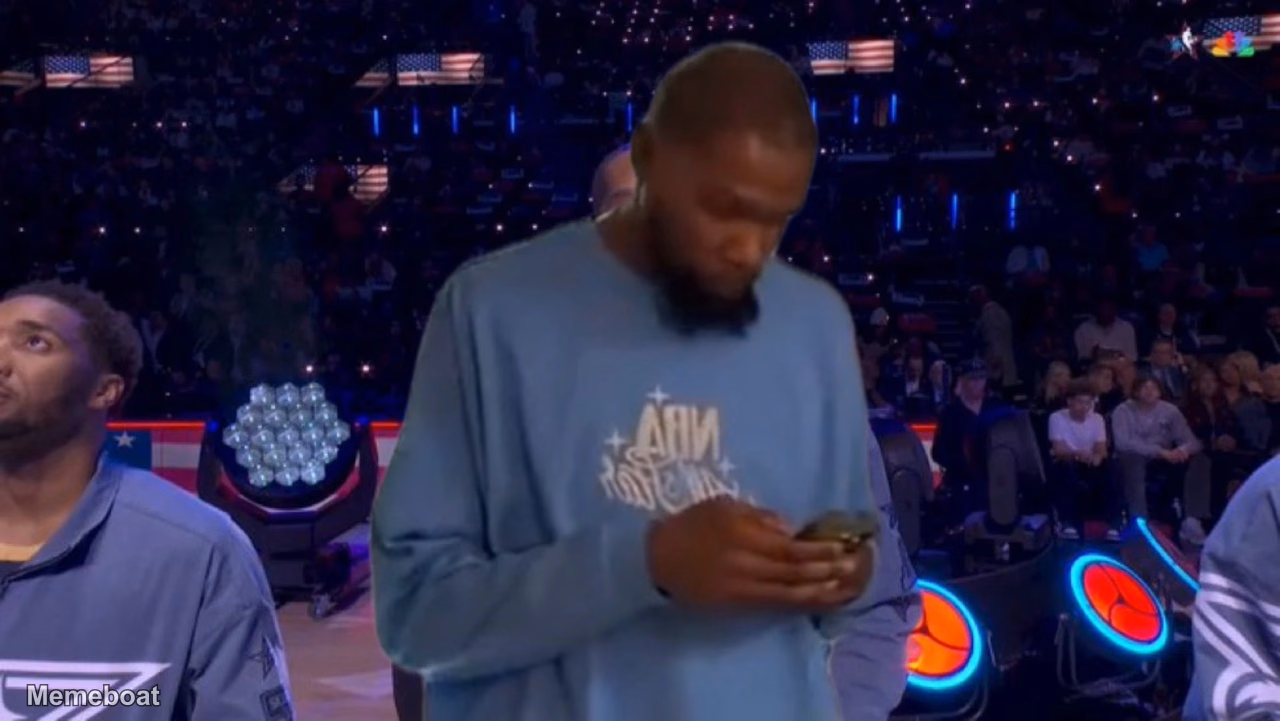 Kevin Durant on His Phone At The All-Star Game - meme generator image preview