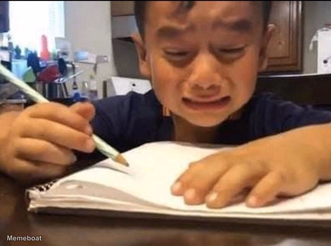 Kid Crying While Doing Homework - meme generator image preview