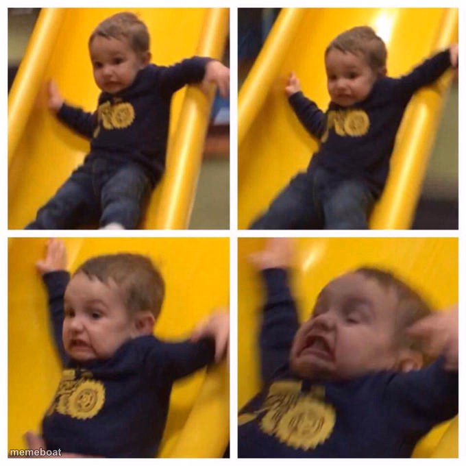 Kid falling down slide - meme generator image preview