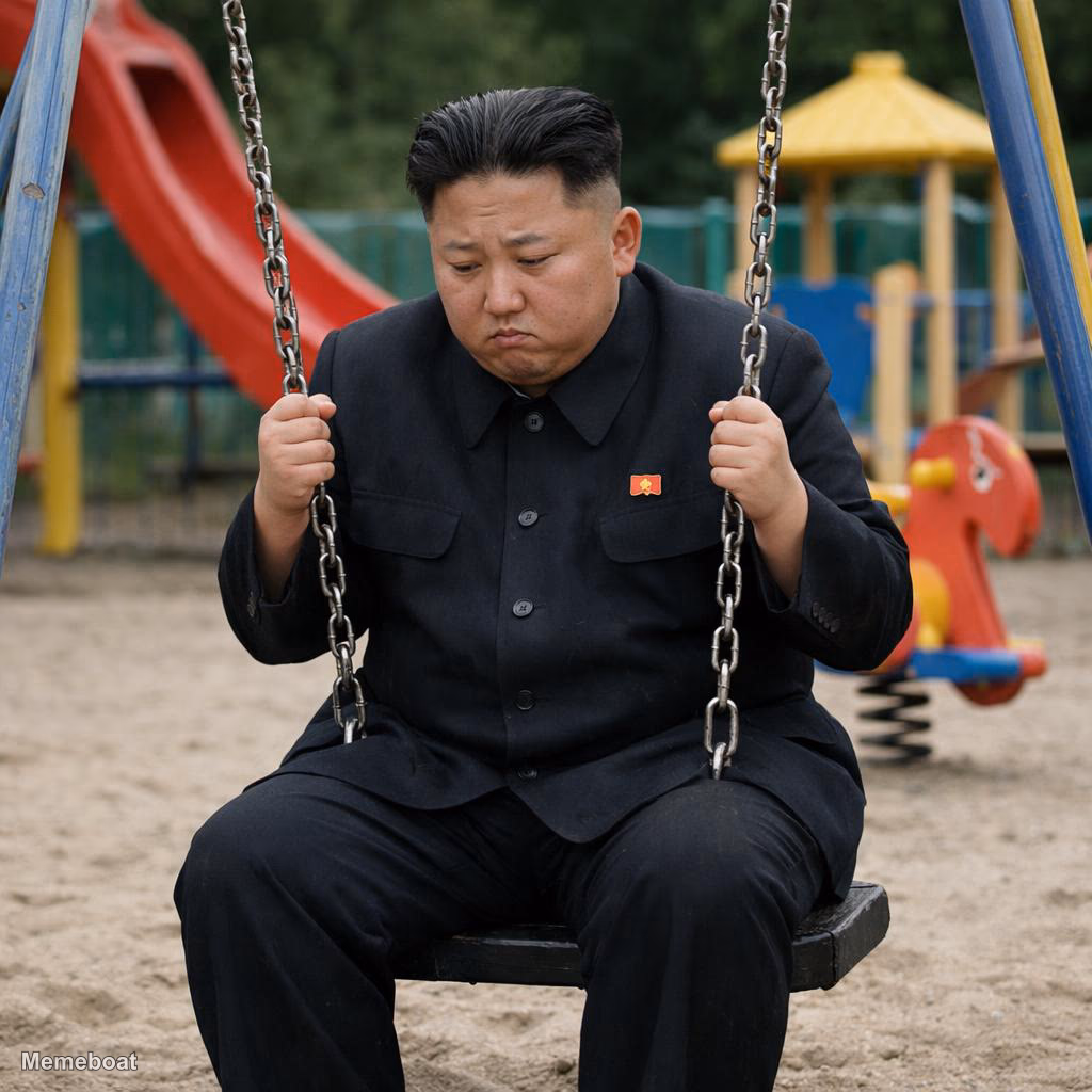 Kim jong un sad on a playground swing - meme generator image preview