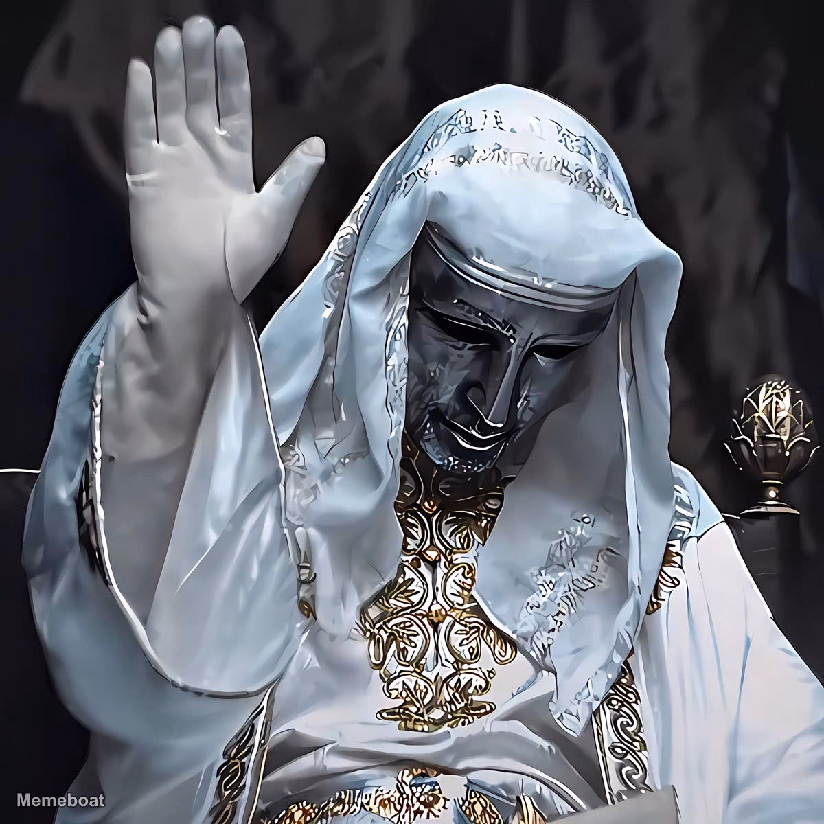 King Baldwin IV Masked Hand Raise - meme generator image preview
