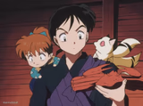 Kirara talking to Miroku