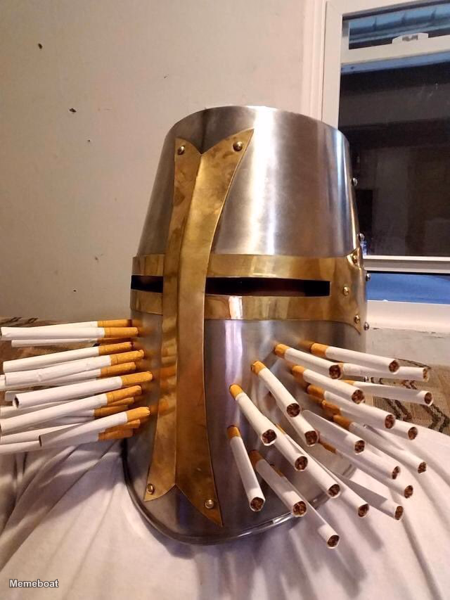 Knight Helmet With Cigarettes - meme generator image preview