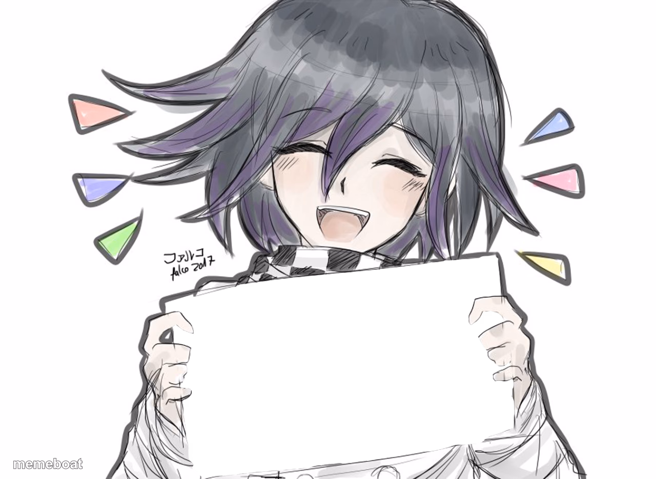 Kokichi holding blank sign - meme generator image preview