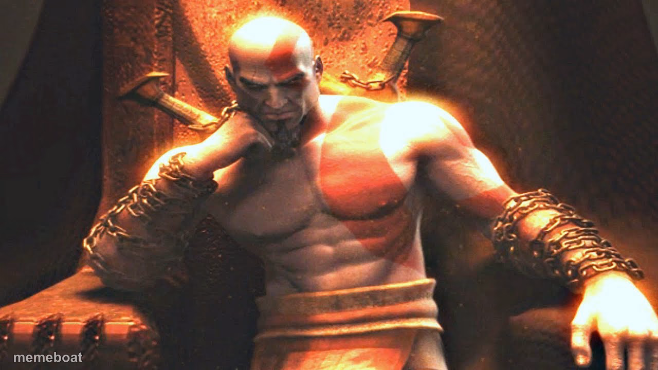 Kratos sitting on his throne - meme generator image preview