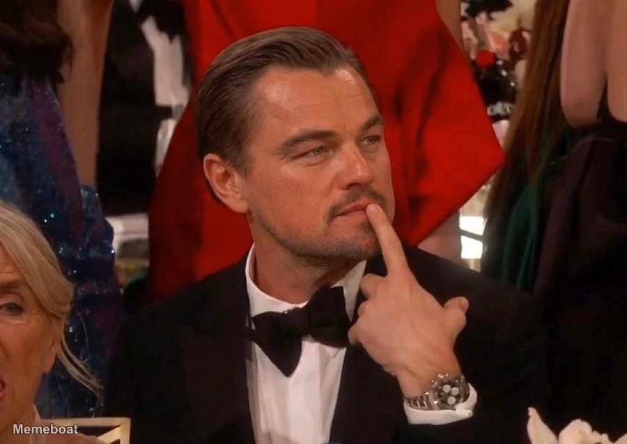Leonardo DiCaprio Thinking at 2026 Golden Globes - meme generator image preview