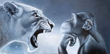 Lion Roars at monkey