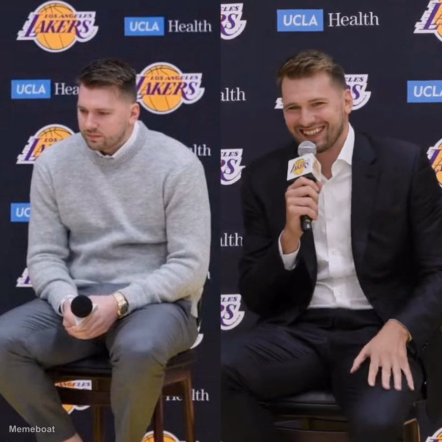 Luka Doncic Somber to Smiling Press Conference - meme generator image preview
