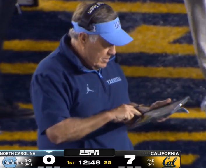 Mack Brown Focused on Tablet - meme generator image preview