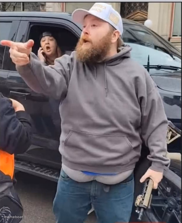 MAGA man pulls assault rifle on protesters - meme generator image preview