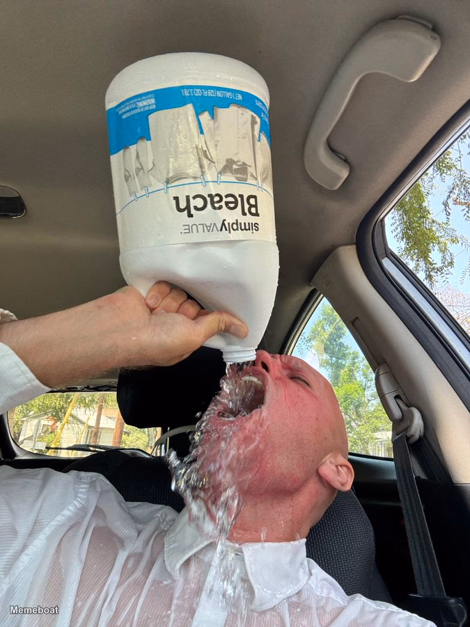 Man Drinking Water From Bleach Bottle - meme generator image preview