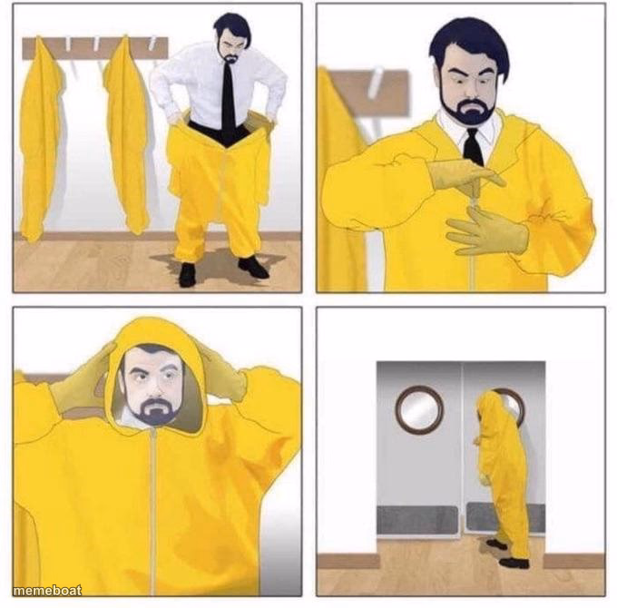 man putting on hazmat suit - meme generator image preview