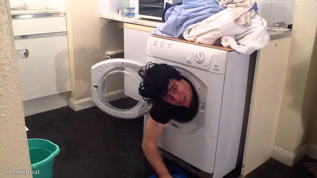 Man stuck in dryer/washing machine - meme generator image preview