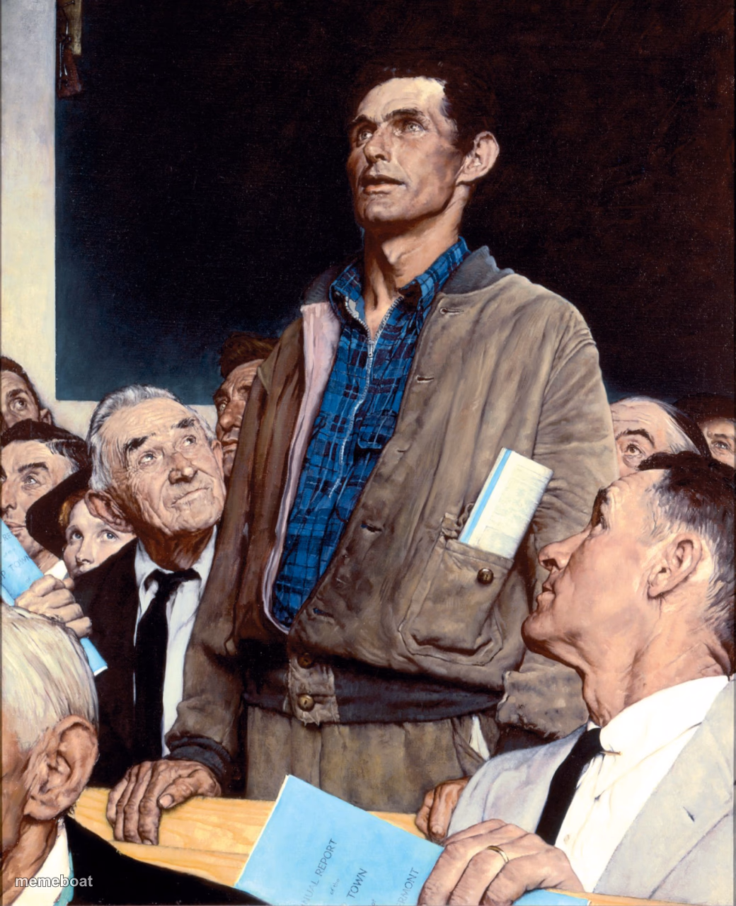 man taking a stand in a town hall meeting - meme generator image preview