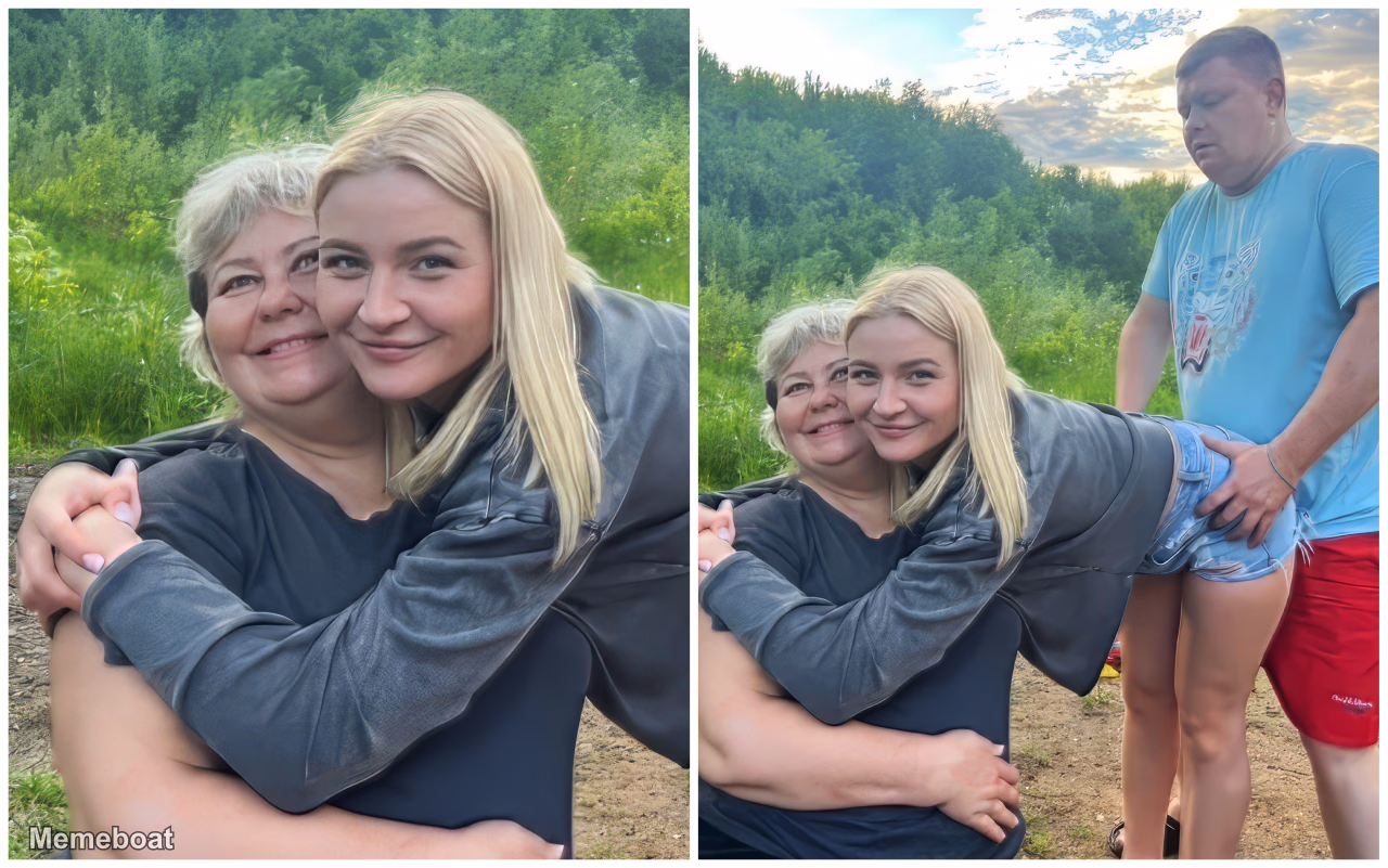 Man Touching Hip While Women Hug - meme generator image preview