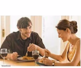 MAN WOMAN DATE WINE LAUGHING BLANK